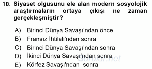 Siyaset Sosyolojisi 2016 - 2017 Ara Sınavı 10.Soru