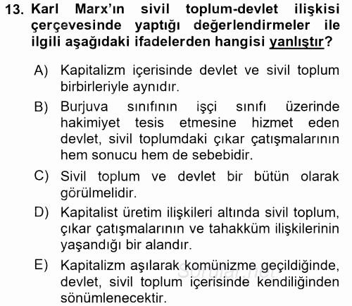 Siyaset Sosyolojisi 2016 - 2017 Ara Sınavı 13.Soru