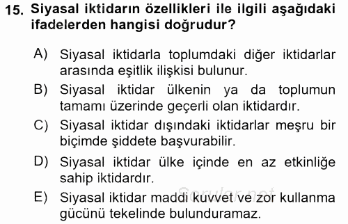 Siyaset Sosyolojisi 2016 - 2017 Ara Sınavı 15.Soru