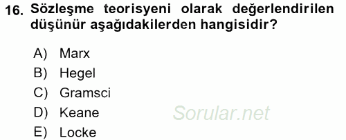 Siyaset Sosyolojisi 2016 - 2017 Ara Sınavı 16.Soru