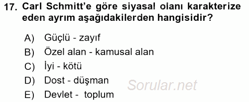 Siyaset Sosyolojisi 2016 - 2017 Ara Sınavı 17.Soru