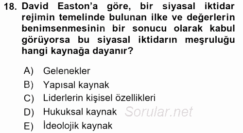 Siyaset Sosyolojisi 2016 - 2017 Ara Sınavı 18.Soru