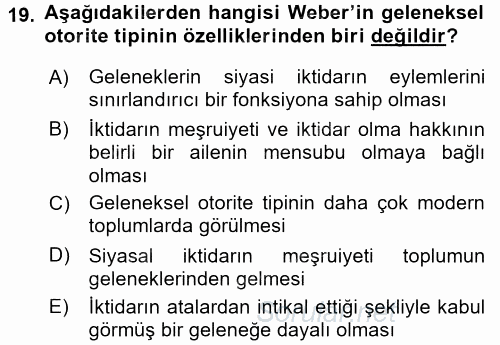 Siyaset Sosyolojisi 2016 - 2017 Ara Sınavı 19.Soru