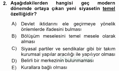 Siyaset Sosyolojisi 2016 - 2017 Ara Sınavı 2.Soru
