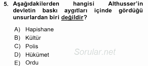 Siyaset Sosyolojisi 2016 - 2017 Ara Sınavı 5.Soru