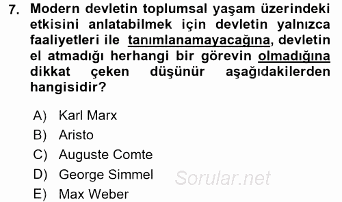 Siyaset Sosyolojisi 2016 - 2017 Ara Sınavı 7.Soru