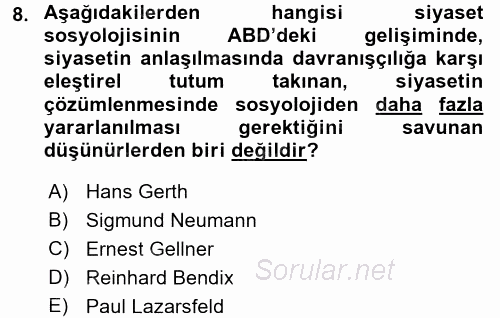Siyaset Sosyolojisi 2016 - 2017 Ara Sınavı 8.Soru