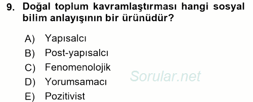 Siyaset Sosyolojisi 2016 - 2017 Ara Sınavı 9.Soru