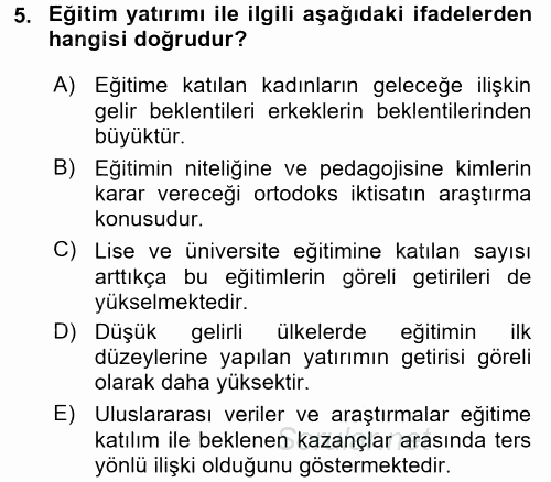 Çalışma Ekonomisi 2016 - 2017 Dönem Sonu Sınavı 5.Soru