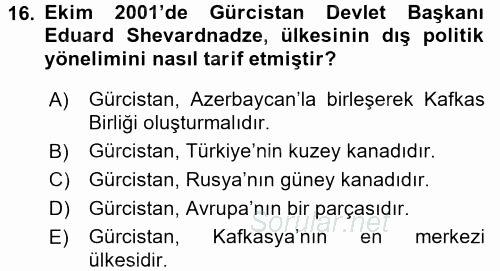 Orta Asya ve Kafkaslarda Siyaset 2017 - 2018 3 Ders Sınavı 16.Soru