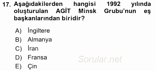 Orta Asya ve Kafkaslarda Siyaset 2017 - 2018 3 Ders Sınavı 17.Soru
