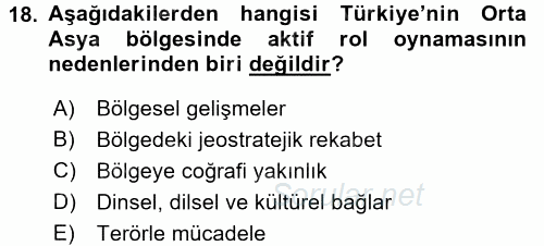 Orta Asya ve Kafkaslarda Siyaset 2017 - 2018 3 Ders Sınavı 18.Soru