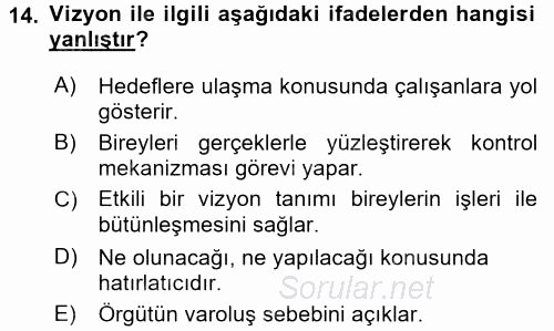 Stratejik Yönetim 1 2016 - 2017 Ara Sınavı 14.Soru