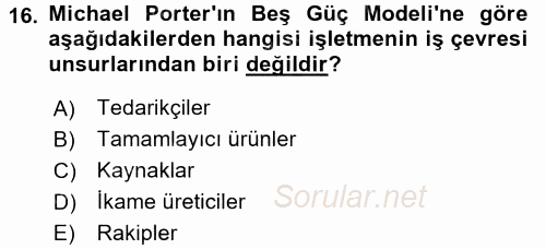 Stratejik Yönetim 1 2016 - 2017 Ara Sınavı 16.Soru