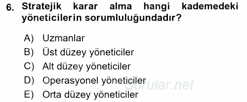Stratejik Yönetim 1 2016 - 2017 Ara Sınavı 6.Soru