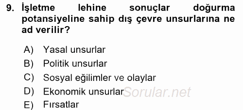 Stratejik Yönetim 1 2016 - 2017 Ara Sınavı 9.Soru