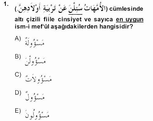 Arapça 2 2013 - 2014 Dönem Sonu Sınavı 1.Soru