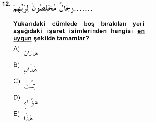 Arapça 2 2013 - 2014 Dönem Sonu Sınavı 12.Soru