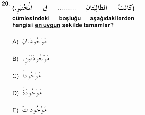 Arapça 2 2013 - 2014 Dönem Sonu Sınavı 20.Soru