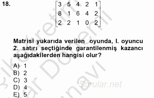 Matematik 2 2012 - 2013 Dönem Sonu Sınavı 18.Soru