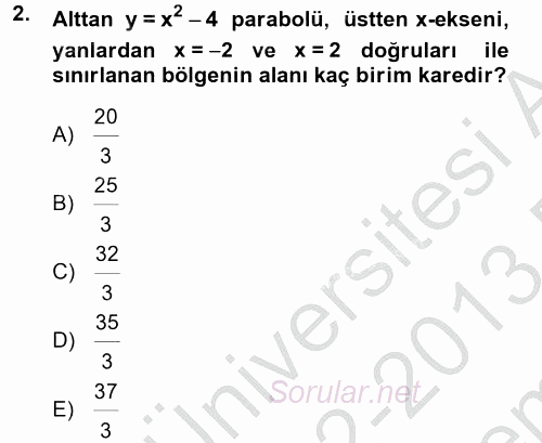 Matematik 2 2012 - 2013 Dönem Sonu Sınavı 2.Soru