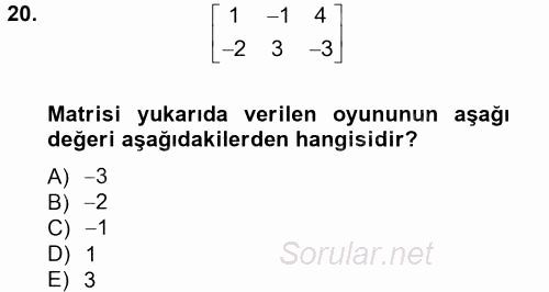 Matematik 2 2012 - 2013 Dönem Sonu Sınavı 20.Soru