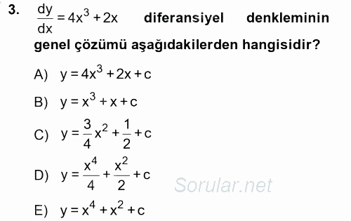 Matematik 2 2012 - 2013 Dönem Sonu Sınavı 3.Soru