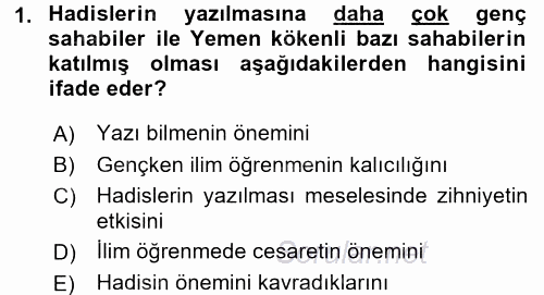 Hadis Tarihi ve Usulü 2016 - 2017 Dönem Sonu Sınavı 1.Soru