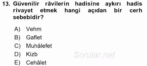 Hadis Tarihi ve Usulü 2016 - 2017 Dönem Sonu Sınavı 13.Soru