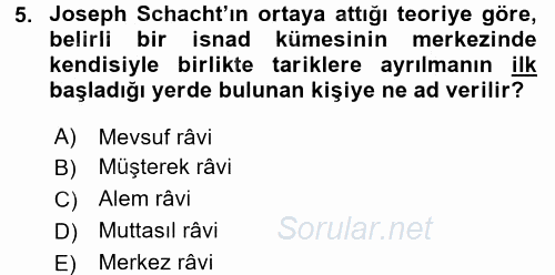 Hadis Tarihi ve Usulü 2016 - 2017 Dönem Sonu Sınavı 5.Soru