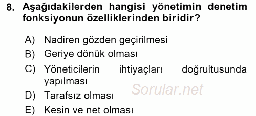 Termal ve Spa Hizmetleri 2017 - 2018 Dönem Sonu Sınavı 8.Soru