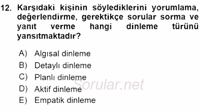 Davranış Ve Öğrenme Sorunu Olan Çocukların Eğitimi 2015 - 2016 Ara Sınavı 12.Soru