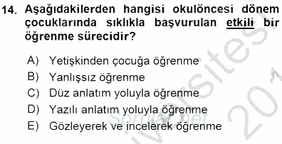 Davranış Ve Öğrenme Sorunu Olan Çocukların Eğitimi 2015 - 2016 Ara Sınavı 14.Soru