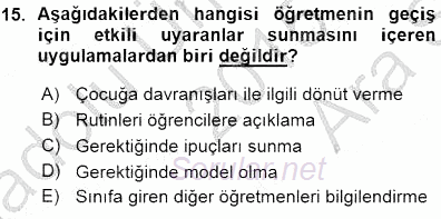 Davranış Ve Öğrenme Sorunu Olan Çocukların Eğitimi 2015 - 2016 Ara Sınavı 15.Soru