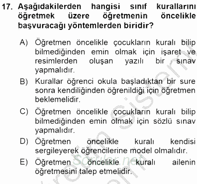 Davranış Ve Öğrenme Sorunu Olan Çocukların Eğitimi 2015 - 2016 Ara Sınavı 17.Soru