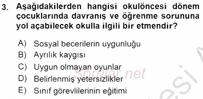 Davranış Ve Öğrenme Sorunu Olan Çocukların Eğitimi 2015 - 2016 Ara Sınavı 3.Soru