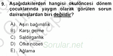 Davranış Ve Öğrenme Sorunu Olan Çocukların Eğitimi 2015 - 2016 Ara Sınavı 9.Soru