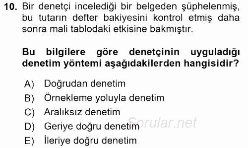Muhasebe Denetimi ve Mali Analiz 2016 - 2017 Ara Sınavı 10.Soru