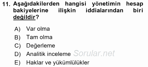 Muhasebe Denetimi ve Mali Analiz 2016 - 2017 Ara Sınavı 11.Soru
