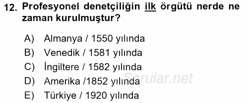 Muhasebe Denetimi ve Mali Analiz 2016 - 2017 Ara Sınavı 12.Soru