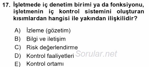 Muhasebe Denetimi ve Mali Analiz 2016 - 2017 Ara Sınavı 17.Soru
