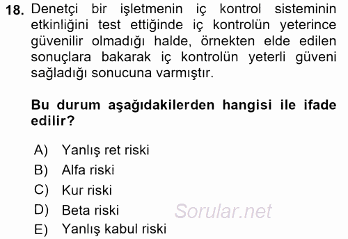 Muhasebe Denetimi ve Mali Analiz 2016 - 2017 Ara Sınavı 18.Soru