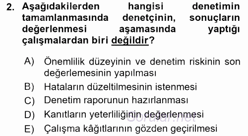 Muhasebe Denetimi ve Mali Analiz 2016 - 2017 Ara Sınavı 2.Soru