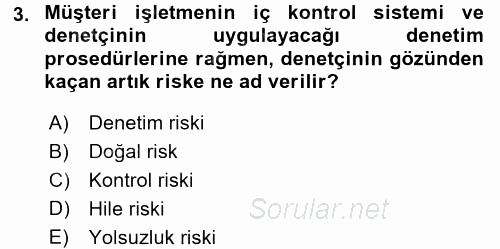 Muhasebe Denetimi ve Mali Analiz 2016 - 2017 Ara Sınavı 3.Soru
