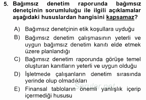 Muhasebe Denetimi ve Mali Analiz 2016 - 2017 Ara Sınavı 5.Soru
