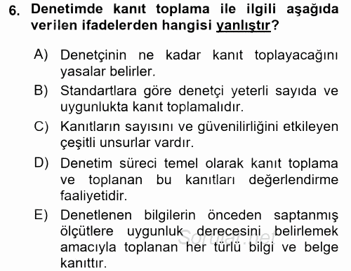Muhasebe Denetimi ve Mali Analiz 2016 - 2017 Ara Sınavı 6.Soru