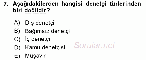 Muhasebe Denetimi ve Mali Analiz 2016 - 2017 Ara Sınavı 7.Soru