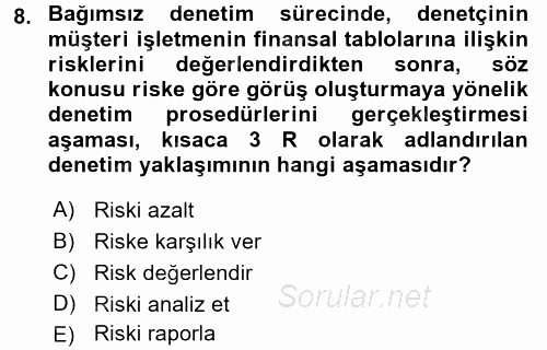 Muhasebe Denetimi ve Mali Analiz 2016 - 2017 Ara Sınavı 8.Soru