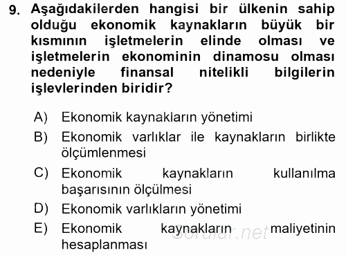 Muhasebe Denetimi ve Mali Analiz 2016 - 2017 Ara Sınavı 9.Soru