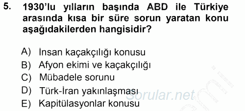 Türk Dış Politikası 1 2012 - 2013 Dönem Sonu Sınavı 5.Soru